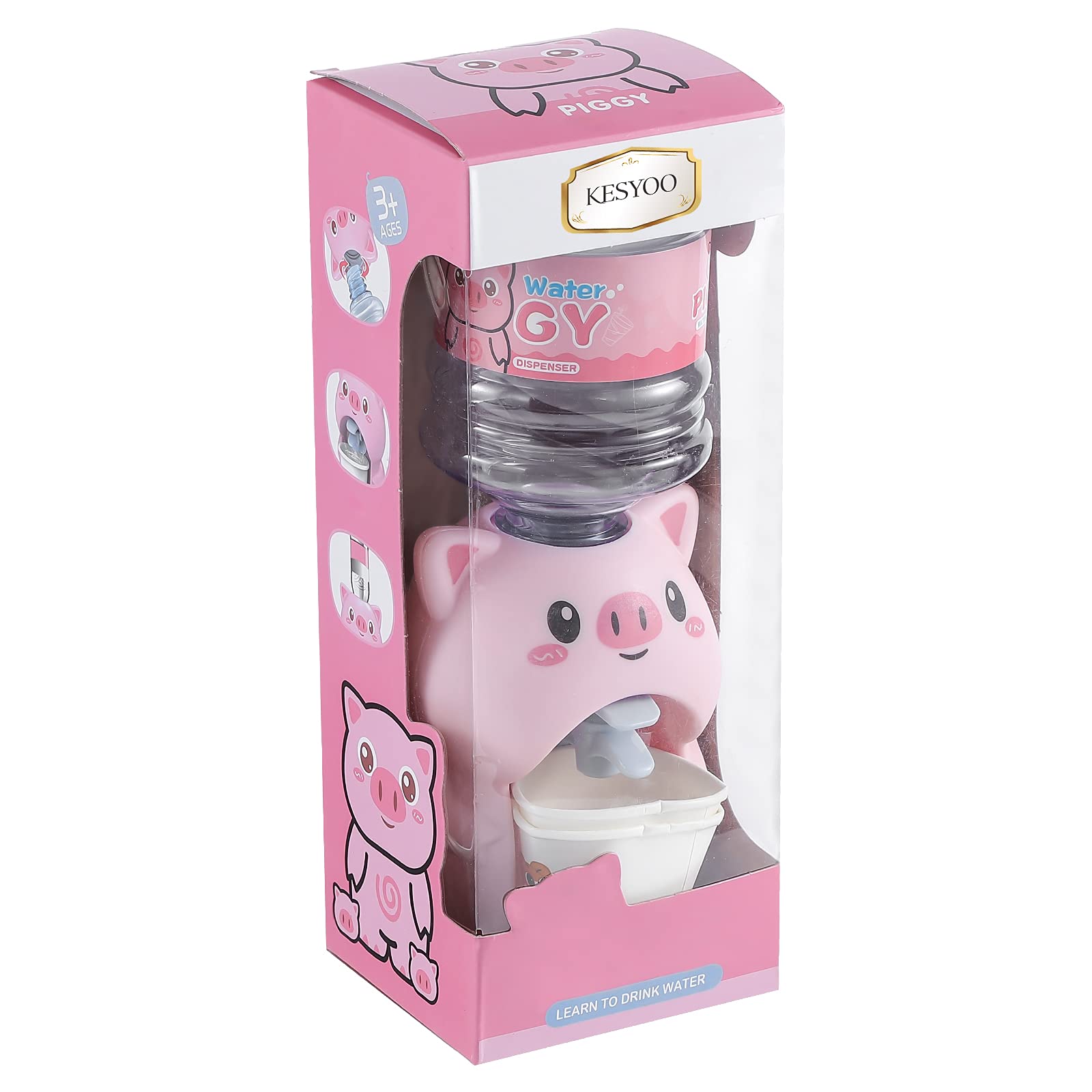 KESYOO Mini Water Dispenser Toy Miniature Household Water Cooler Fountain Toy Cute Pig Drinking Fountain Model Kids Pretend Play Kitchen Supplies (Pink)