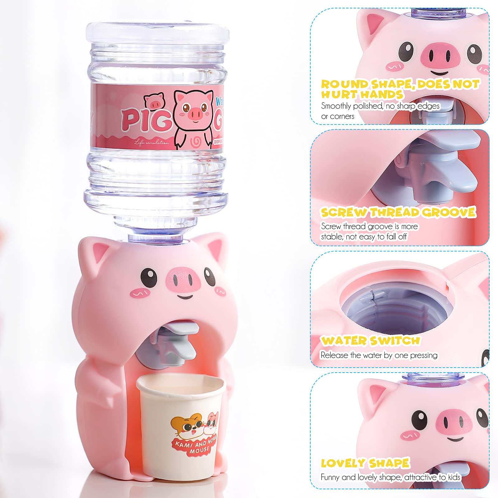KESYOO Mini Water Dispenser Toy Miniature Household Water Cooler Fountain Toy Cute Pig Drinking Fountain Model Kids Pretend Play Kitchen Supplies (Pink)