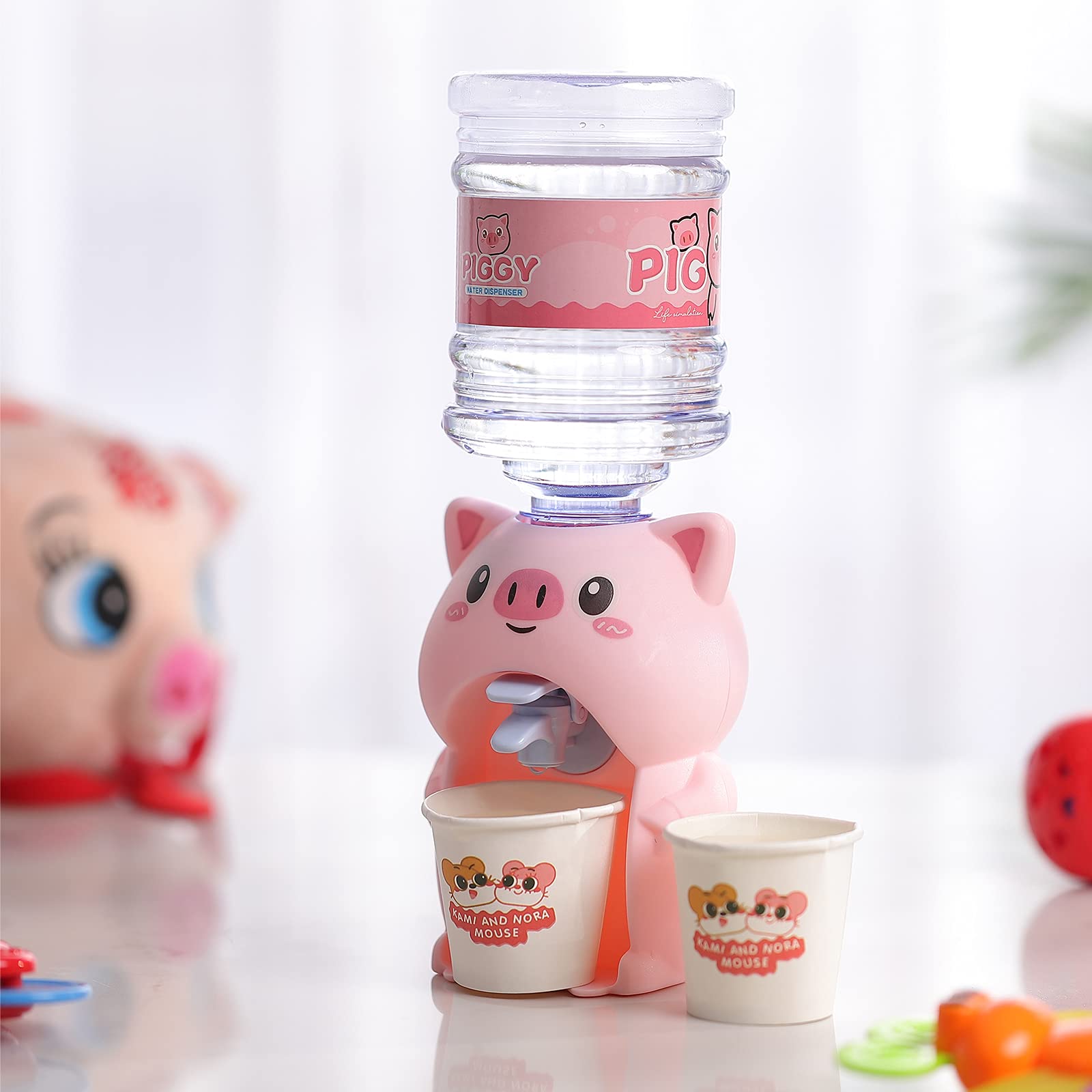 KESYOO Mini Water Dispenser Toy Miniature Household Water Cooler Fountain Toy Cute Pig Drinking Fountain Model Kids Pretend Play Kitchen Supplies (Pink)