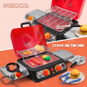 Extra Large 2-Layer BBQ Grill Playset with Pretend Smoke, Light, Sound & Color-Changing Food, Kitchen Toy Set,Pretend BBQ Grill Toy Set for Kids (25X13X12 Inch)