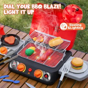 Extra Large 2-Layer BBQ Grill Playset with Pretend Smoke, Light, Sound & Color-Changing Food, Kitchen Toy Set,Pretend BBQ Grill Toy Set for Kids (25X13X12 Inch)