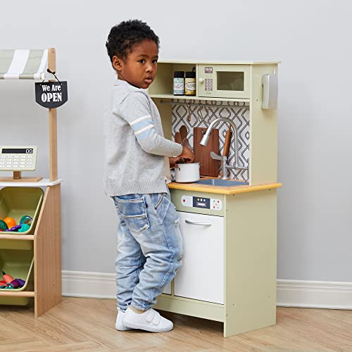 Teamson Kids - Little Chef Boston Modern Play Kitchen - Olive Green/White 22.25 x 12 x 37.5 inches