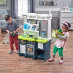 Step2 LifeStyle Custom Kitchen Set for Kids, Indoor/Outdoor Play Kitchen Set, Toddlers 2+ Years Old, 20 Piece Kitchen Toy Set, Easy to Assemble, Blue, White & Green