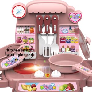 Kitchen Toys Imitated Chef Light Music Pretend Cooking Food Play Set Children Girl Toy Gift Fun Game Toy Kitchen Sink with Running Water and Electronic Induction Stove (blue kitchen and more food)