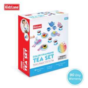 Kidzlane Play Tea Set for Little Girls | Kids Tea Party Set with Water Activated Color Changing Tea Cups & Cookies | 34 Piece Tea Party Set for Little Girls | Toy Tea Set | Dishwasher Safe Plastic