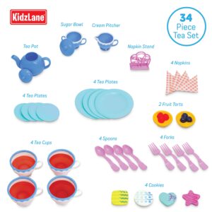 Kidzlane Play Tea Set for Little Girls | Kids Tea Party Set with Water Activated Color Changing Tea Cups & Cookies | 34 Piece Tea Party Set for Little Girls | Toy Tea Set | Dishwasher Safe Plastic