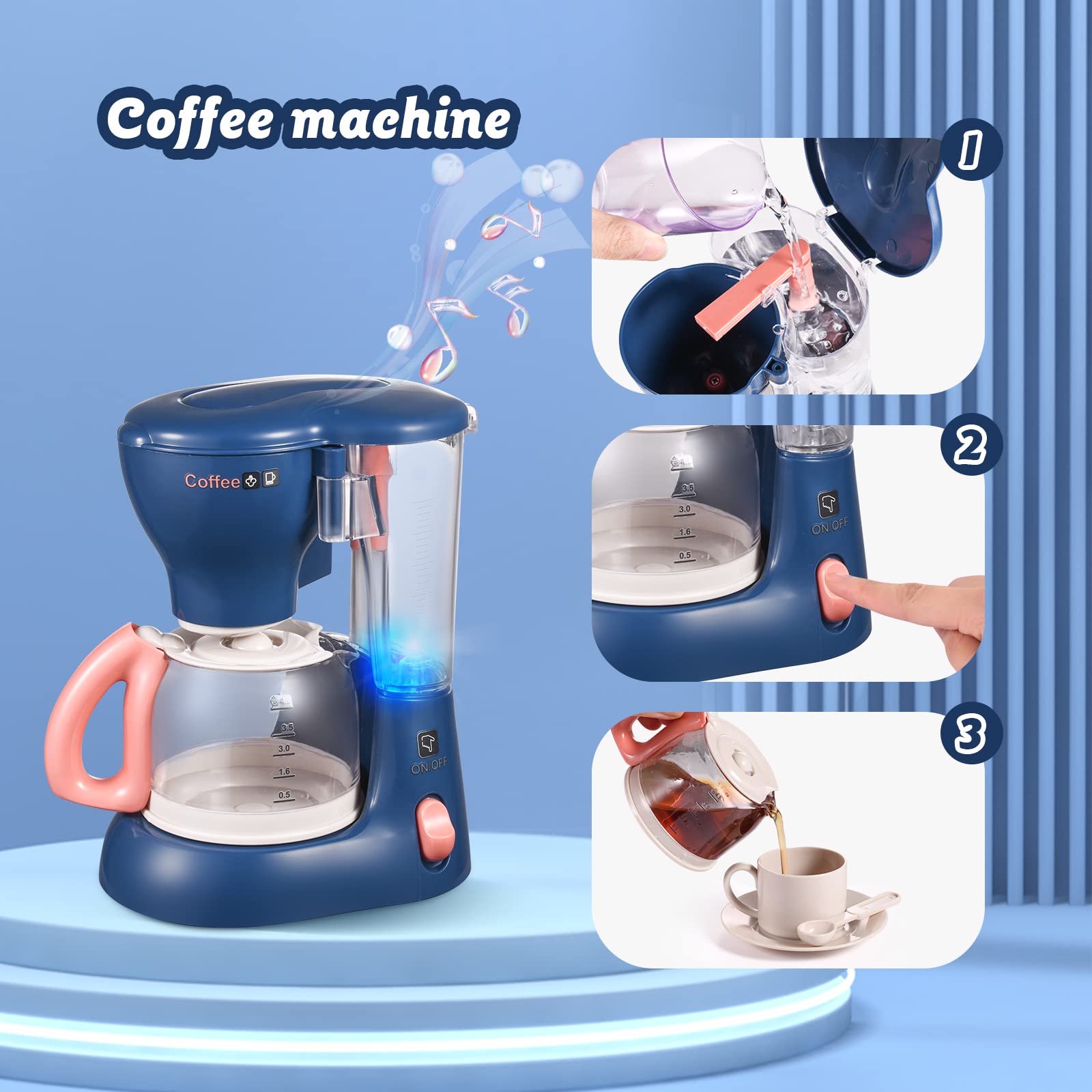 Kitchen Appliances Toy for Kids,Kitchen Toys for Kids Ages 3-5, Blender,Coffee Maker and Mixer with Sounds & Light,Birthday Gifts for Kids Boys Girls Age 3 4 5 6 7 8