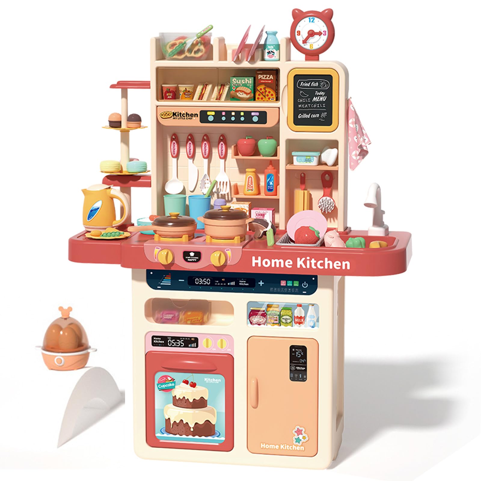 Play Kitchen- Kitchen Playset Pretend Food - Toy Accessories Set w/Real Sounds & Light, Play Sink, Cooking Stove with Steam, 88 PCS forToddlers Kids 37 inch