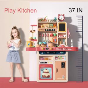 Play Kitchen- Kitchen Playset Pretend Food - Toy Accessories Set w/Real Sounds & Light, Play Sink, Cooking Stove with Steam, 88 PCS forToddlers Kids 37 inch