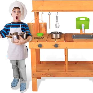 Aoparts Mud Kitchen, Play Kitchen, Kitchen Accessories and Garden Sink, Kids Outdoor Kitchen Playset with Faucet, Mud Kitchen for Kids Outdoor