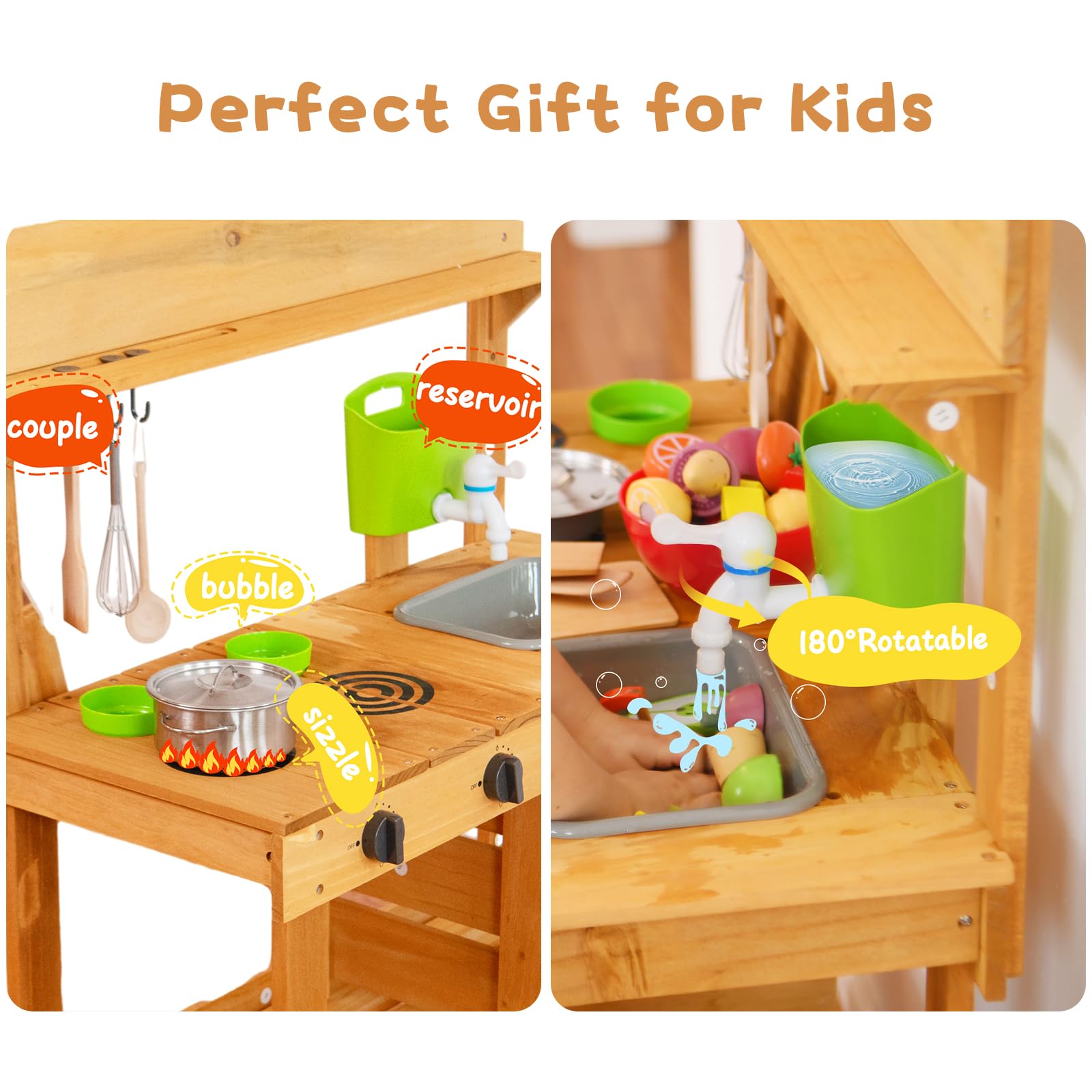 Aoparts Mud Kitchen, Play Kitchen, Kitchen Accessories and Garden Sink, Kids Outdoor Kitchen Playset with Faucet, Mud Kitchen for Kids Outdoor