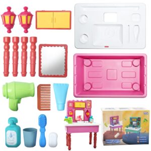 Kid Makeup Set Toys Vanity for Girl Kids Vanity Set with Mirror Age 4-9 with Real Faucets Water Circulation Pretend Cosplay Set Suitable as Gifts for 3-5 Years Old Boys Girls Toddlers