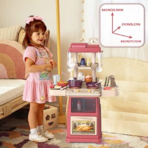 deAO Kitchen Toys for Kids Kitchen Playset Toy,Role Play Game Pretend Food and Cooking Playset (red)