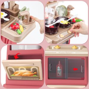 deAO Kitchen Toys for Kids Kitchen Playset Toy,Role Play Game Pretend Food and Cooking Playset (red)