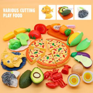 Hohosunlar 39 Items 62Pcs Play Kitchen Toy Accessories Set, Kids Kitchen Set with Play Pots and Pans, Pretend Play Food, Cooking Utensils, Apron, Toddler Kitchen Playset Kids Girls Boys Age 3+…