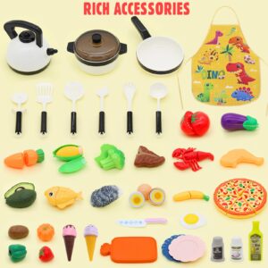 Hohosunlar 39 Items 62Pcs Play Kitchen Toy Accessories Set, Kids Kitchen Set with Play Pots and Pans, Pretend Play Food, Cooking Utensils, Apron, Toddler Kitchen Playset Kids Girls Boys Age 3+…