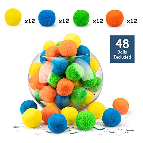 teytoy 48PCS Reusable Water Balls, Soaker Water Balls, Soft Cotton Reusable Water Balloons, Outside Toys Pool Toys Summer Toys for Kids Ages 4 6 8 12, Splash Activity Balls for Pool and Backyard Fun