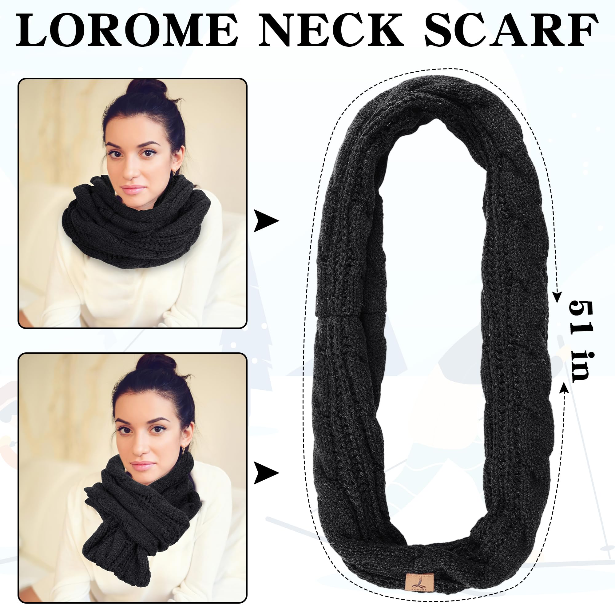 Winter Hat Scarf Gloves and Ear Warmer, Warm Knit Beanie Hat Touch Screen Gloves Set Winter Gifts Neck Scarves for Women Black