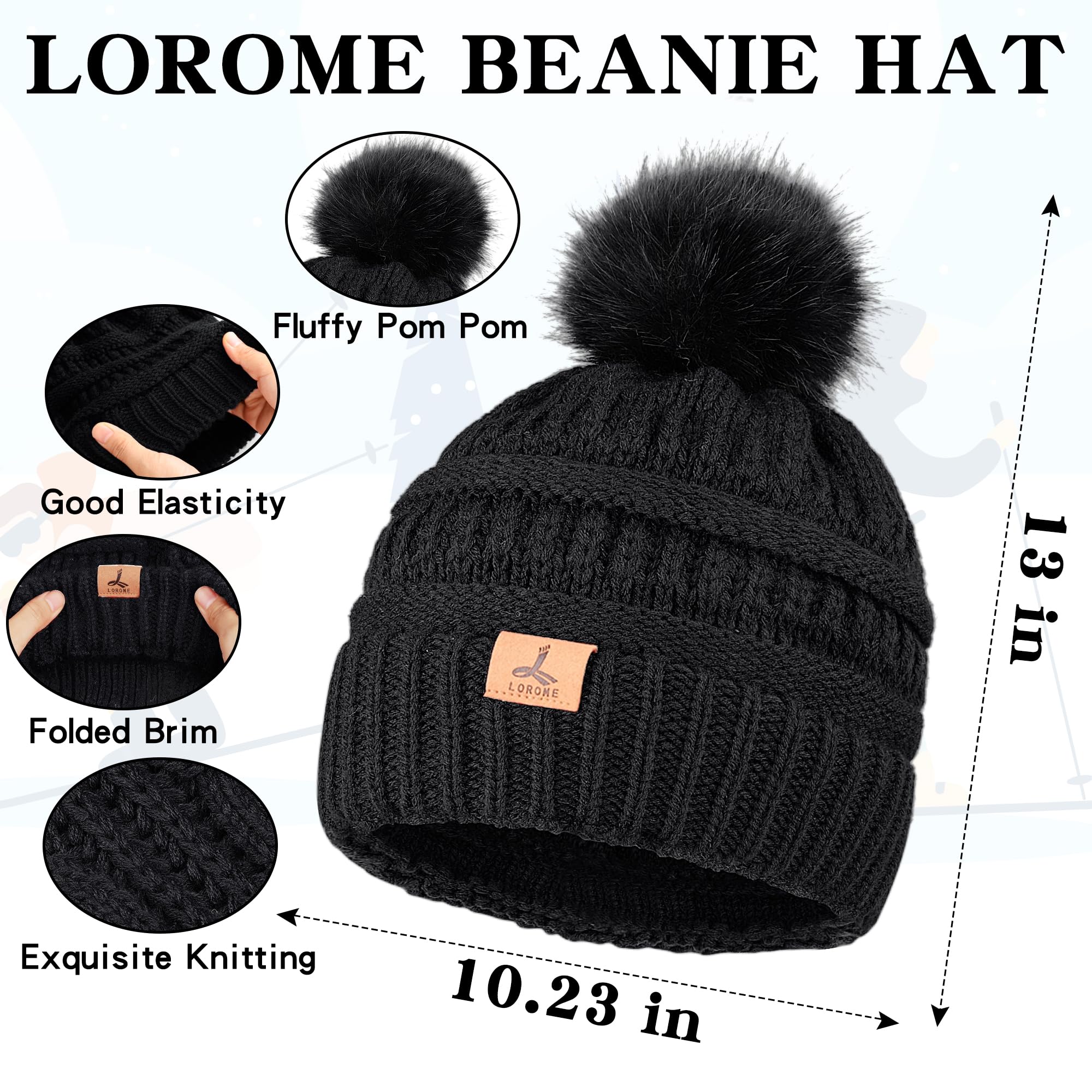 Winter Hat Scarf Gloves and Ear Warmer, Warm Knit Beanie Hat Touch Screen Gloves Set Winter Gifts Neck Scarves for Women Black