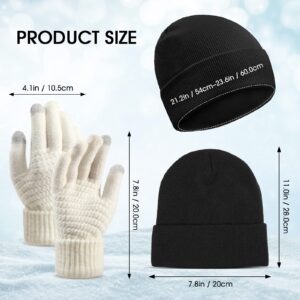 SATINIOR 6 Pieces Winter Beanie Hat Gloves Set, Knit Hat Touchscreen Gloves Soft Skull Cap Set for Women Men(Black, Pink, Apricot, White)