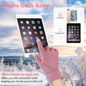 Jeere 4 Pieces Winter Glove and Hat Set Winter Hat Touchscreen Gloves Warm Knitted Beanie Hats and Gloves for Women (Pink, White)