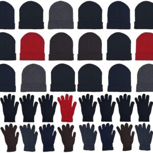 48x Winter Beanies & Gloves Combo Pack, Bulk Pack for Men Women, Warm Cozy Gift (Assorted #1)