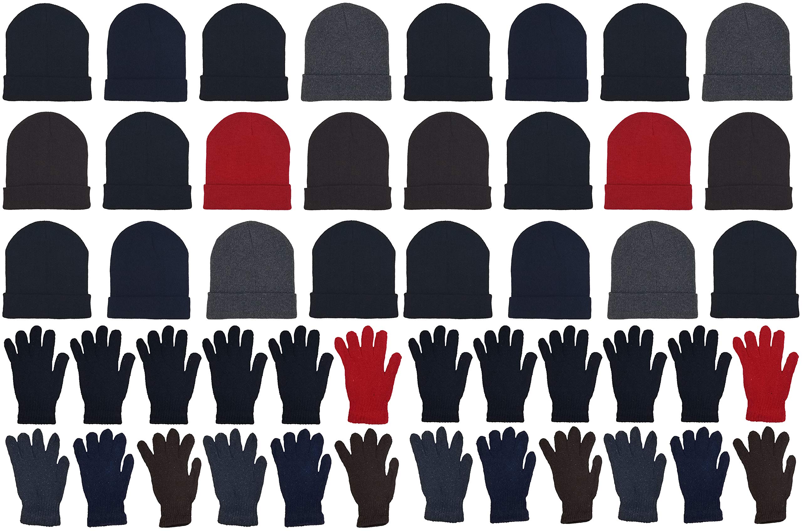 48x Winter Beanies & Gloves Combo Pack, Bulk Pack for Men Women, Warm Cozy Gift (Assorted #1)