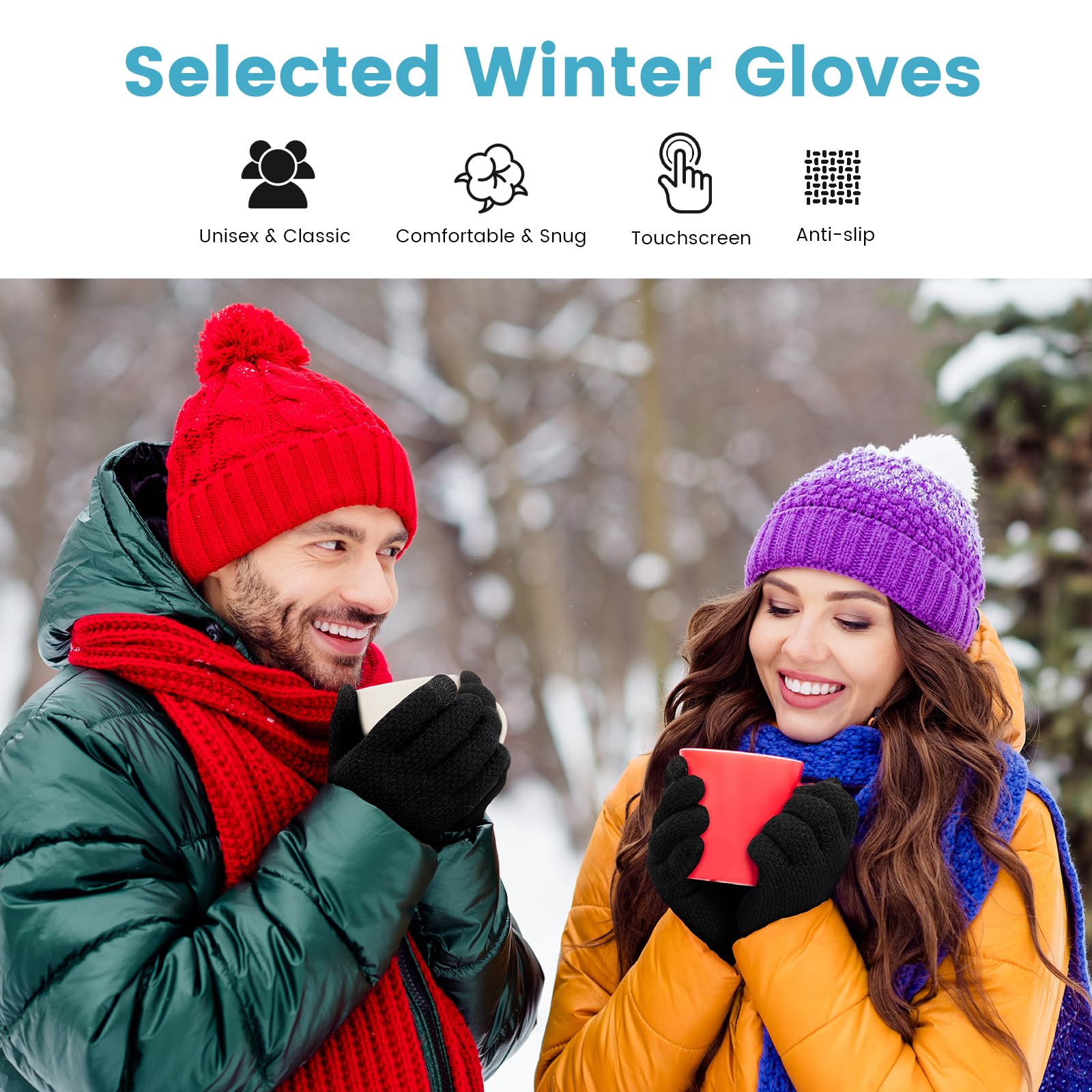 Winter Touchscreen Gloves for Men - Thermal Soft Knit Gloves for Running, Driving and Hiking