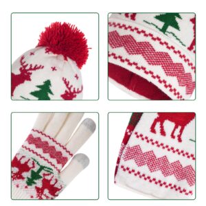 hoyuwak Knitted Hat Scarf Glove Set for Women, Pom Pom Beanie, Warm Gloves, Winter Scarf, Winter Set for Christmas Cold Weather Gift(White, Red)