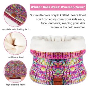 Girls Winter Hat, Gloves & Scarf Set - Fleece Lined with Pom Beanie, Neck Warmer & Mittens for Toddler & Children