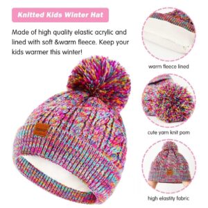 Girls Winter Hat, Gloves & Scarf Set - Fleece Lined with Pom Beanie, Neck Warmer & Mittens for Toddler & Children