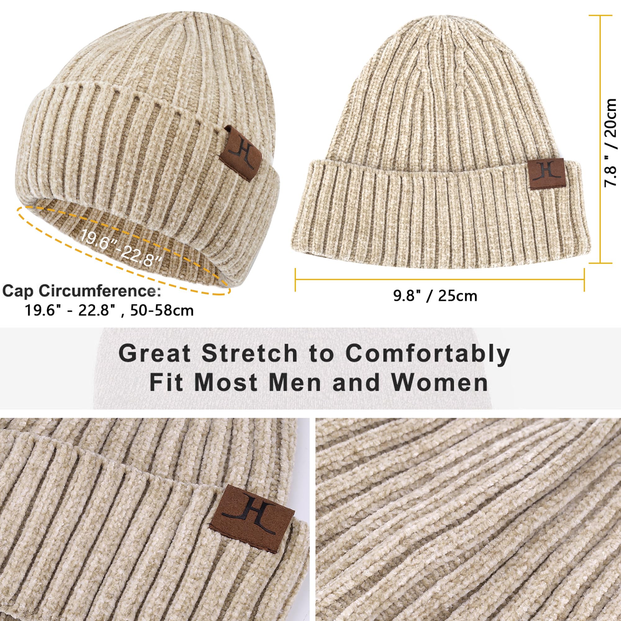 Womens Winter Knit Warm Hat Beanie+Long Scarf+Touch Screen Gloves Set Skull Caps Neck Scarves for Women Men