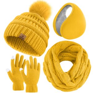 uratot winter warm sets knitted scarf beanie pompom hat touch screen gloves and winter ear warmer set for men or women