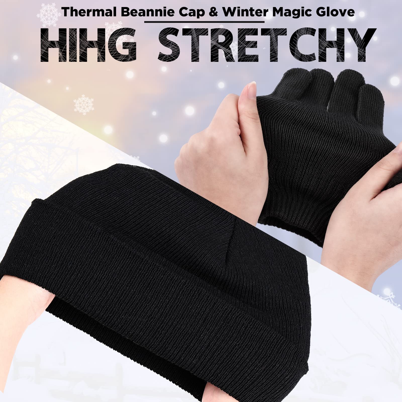 12 Pieces Winter Beanies Hat and Gloves for Men Women Warm Knitted Caps Gloves Set 6 Pairs Unisex Winter Mittens 6 Warm Hats(Black)