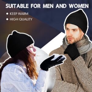 12 Pieces Winter Beanies Hat and Gloves for Men Women Warm Knitted Caps Gloves Set 6 Pairs Unisex Winter Mittens 6 Warm Hats(Black)