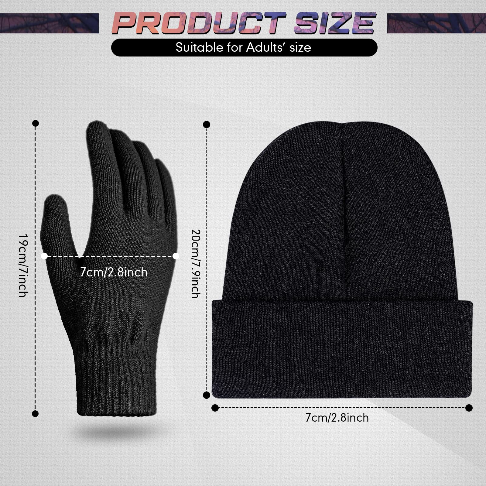 12 Pieces Winter Beanies Hat and Gloves for Men Women Warm Knitted Caps Gloves Set 6 Pairs Unisex Winter Mittens 6 Warm Hats(Black)