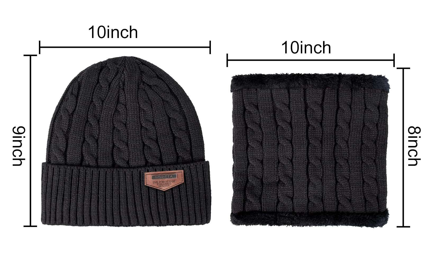 Winter Beanie Hats Scarf Gloves Set Thick Warm Slouchy Beanies Hat Knit Skull Cap Neck Warmer for Men Women,Style C-Black