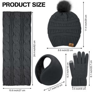 URATOT Winter Warm Sets Knitted Scarf Beanie Pompom Hat Touch Screen Gloves and Winter Ear Warmer Set for Men or Women