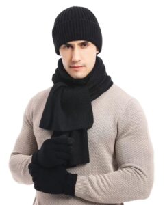 maleroads mens beanie scarf gloves set knit winter fleece lining thick hat shawl for women