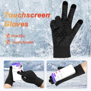 3-Pieces Winter Beanie Hat Scarf and Touch Screen Gloves Set Warm Knit Skull Cap Gifts for Men Women,Black