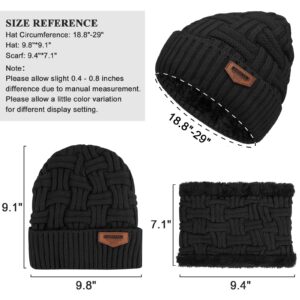 3-Pieces Winter Beanie Hat Scarf and Touch Screen Gloves Set Warm Knit Skull Cap Gifts for Men Women,Black