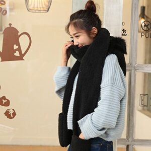 Winter Warm Women Hoodie Hat/Scarf/Gloves Set Soft Plush Thick Warm Hat