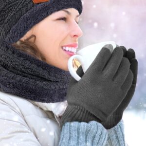 6 Pcs Men Womens Winter Hat Glove Scarf Sets Beanie Scarf Touchscreen Gloves Knit Skull Cap Fleece Neck Warm Scarf Mitten (Black, Gray)