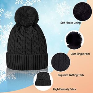 Womens Winter Beanie Hat Scarf and Gloves Set Girls Cable Beanies with Pompom Infinity Scarf Knitted Touch Screen Gloves Sets Ladies Black Knit Thick Warm Soft Fleece Lined Thermal Cap