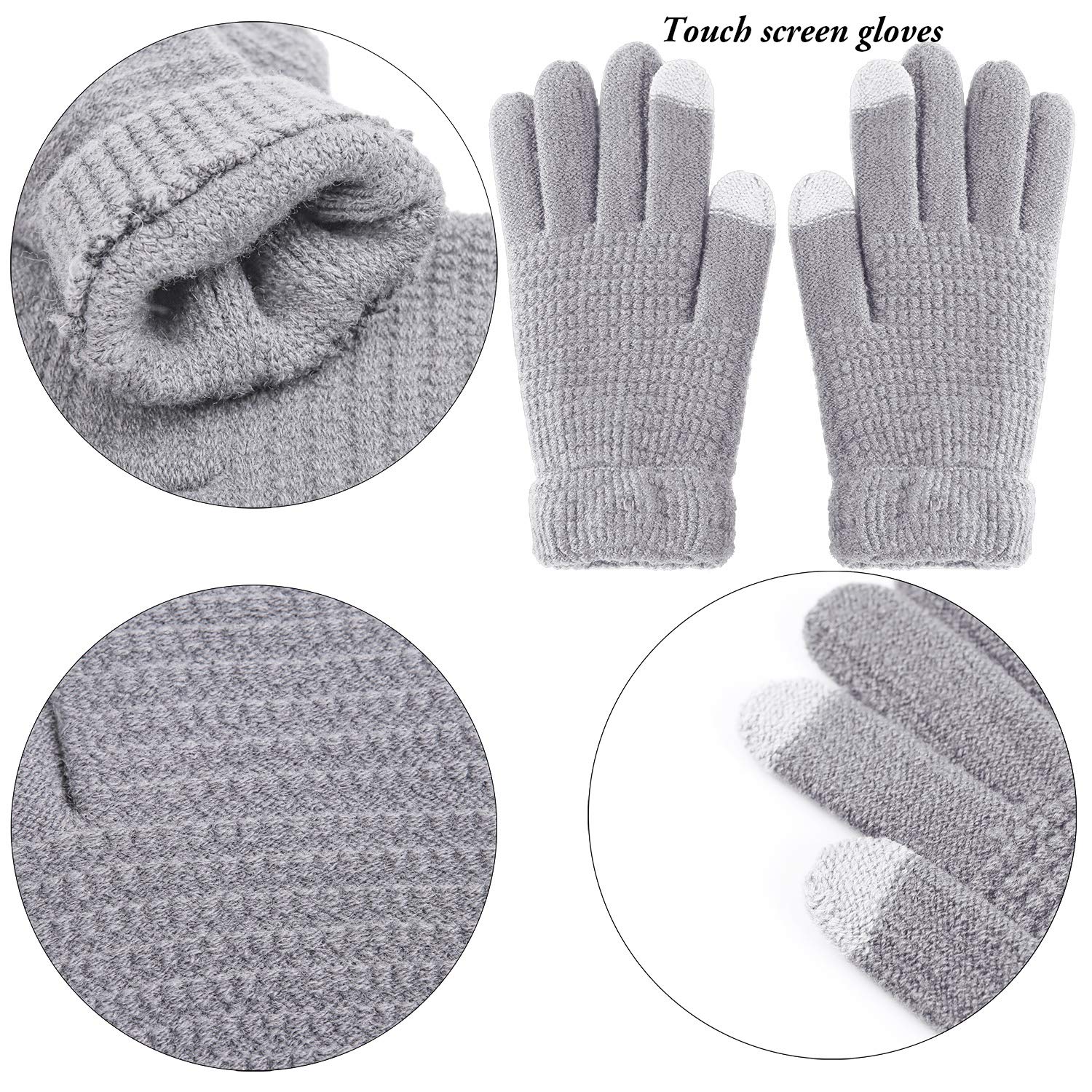 Aneco Winter Warm Knitted Sets Buffalo Plaid Scarf Beanie Hat Touch Screen Gloves and Winter Ear Warmer Set for Men or Women