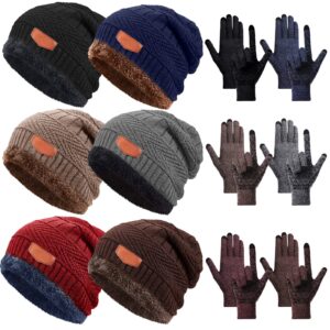 JaGely 6 Pcs Beanie Acrylic Warm Knit Hat Thick Soft Winter Hat Lined Beanie for Women Thermal Hat for Men Snow Retro Stocking Hats for Adult Ski Hike Outdoor Indoor