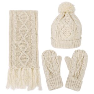 andorra - 3 in 1 - soft warm knitted beanie scarf & gloves winter set hat and scarf set for women,sand