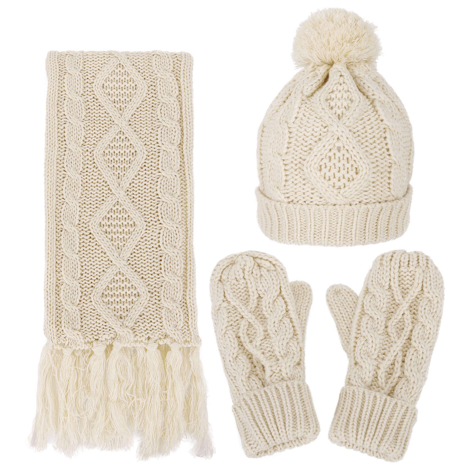 ANDORRA - 3 in 1 - Soft Warm Knitted Beanie Scarf & Gloves Winter Set Hat and Scarf Set for Women,Sand