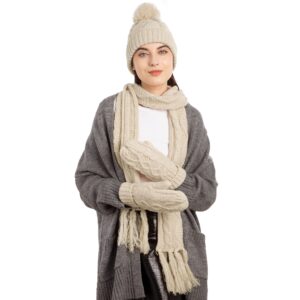ANDORRA - 3 in 1 - Soft Warm Knitted Beanie Scarf & Gloves Winter Set Hat and Scarf Set for Women,Sand