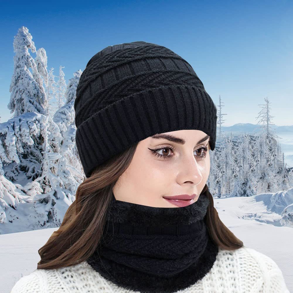 Winter Beanie Hat Scarf Gloves Set for Men Women,Fleece Beanie Hat,Fleece Scarf,Warmer Gloves and Ear Warmer Headband